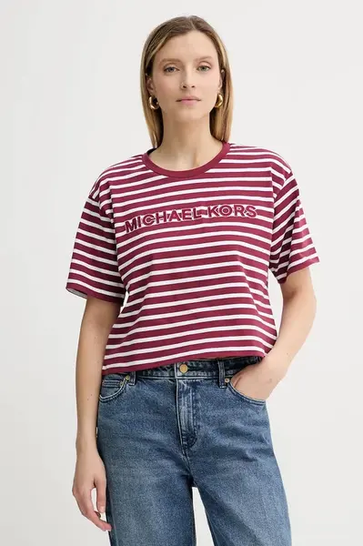 Bavlněné tričko MICHAEL Michael Kors dámské, vínová barva, MT551R9HM7