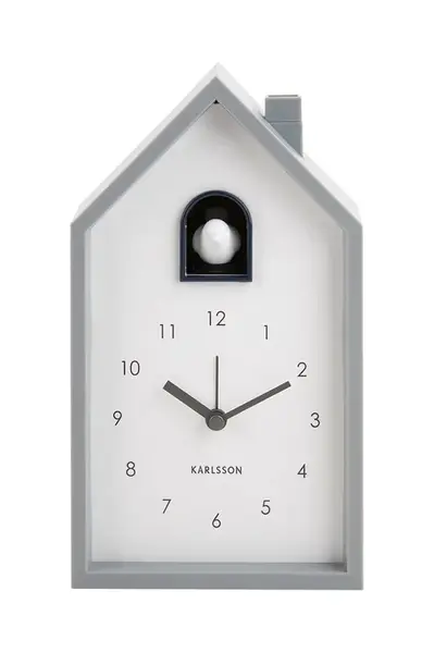 Budík Karlsson Modern Cuckoo šedá barva