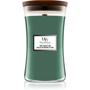 Woodwick Mint Leaves & Oak vonná svíčka s dřevěným knotem 609.5 g