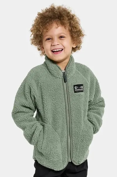 Fleecová mikina Didriksons GIBBS KIDS FULLZIP 2 zelená barva, hladká, 505577