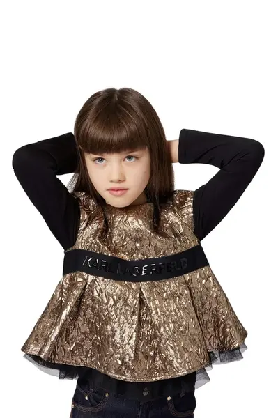 Dětská halenka Karl Lagerfeld zlatá barva, s aplikací, Z30588