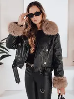 Dámská zimní kožená bunda s kožešinou