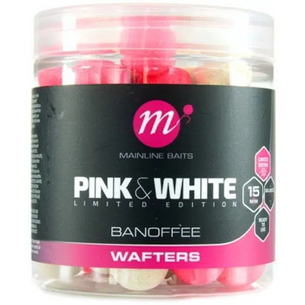 Mainline boilies fluro pink white wafters banoffee 15 mm