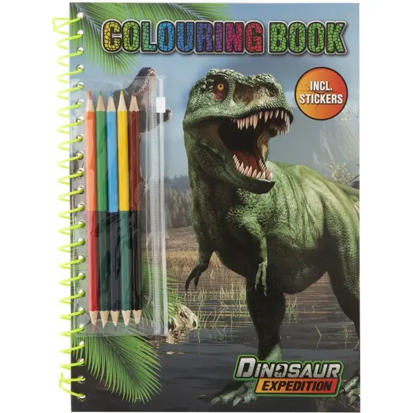 Kniha omaľovánok + samolepky Dinosaury