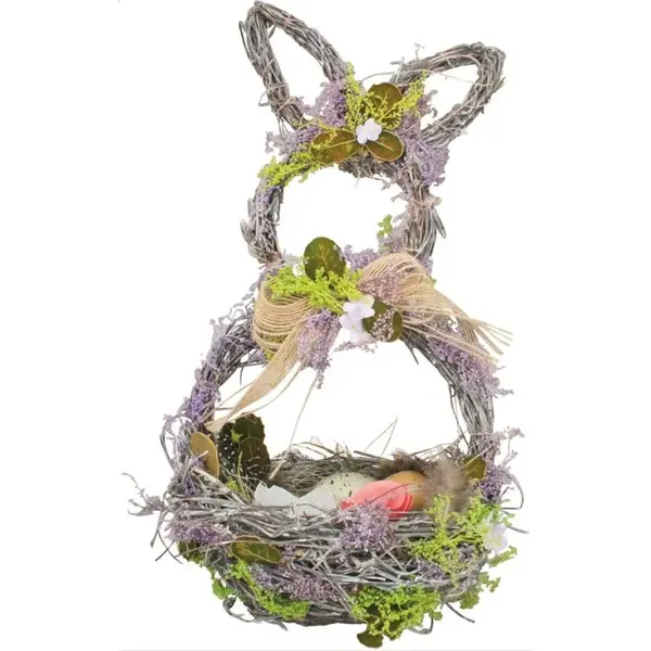 Anděl Košík prútený s levanduľou v tvare zajaca 29 cm