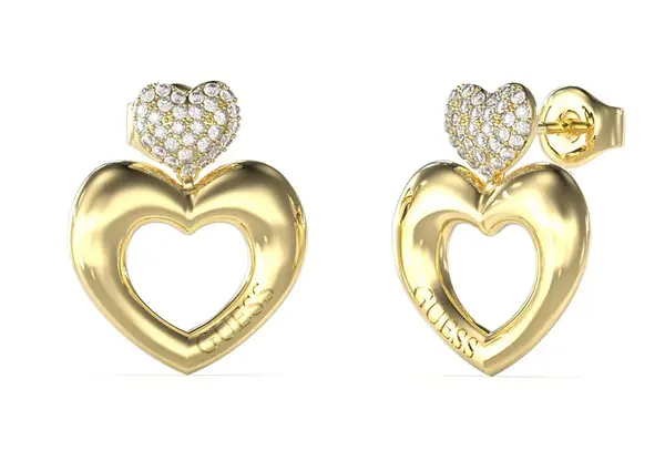 Guess Pozlátené srdiečkové náušnice Crazy In Love JUBE05209JWYGT/U