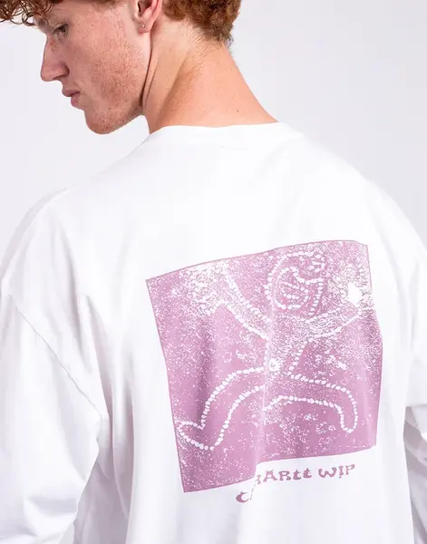 Carhartt WIP L/S Terrestrial T-Shirt White/ Pink Fog pigment garment dyed M