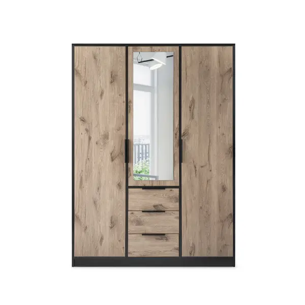 Šatní skříň Lati D3 Barva korpusu: Černá, Rozměry: 150 cm, Dveře: Dub viking