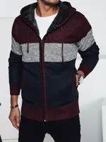 Sweter męski ocieplany z kapturem bordowy Dstreet