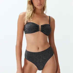 Trendyol Černé Bezkosticové Doplňky Třpytivá Prémiová Látka Brazilský Bikini Set