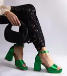 Gemre Green satin block heel sandals Saucedo