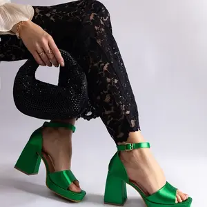 Gemre Green satin block heel sandals Saucedo
