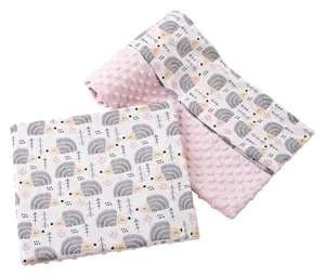 Medi Partners Quilt 75x100 + pillow 35x30 cotton + minky – Gray hedgehogs + light pink minky