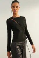Trendyol Limitovaná Edice Černá Krajka Detail Okno / Vystřižený Pletený Svetr