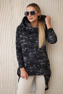 Mikina s dlouhým zadním dílem camo graphite+černá
