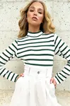 Trend Alaçatı Stili Women's Green Half Turtleneck Striped Knitted Crop Blouse