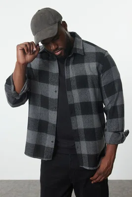 Trendyol Plus Size Regular Fit Black Winter Plaid Lumberjack Shirt