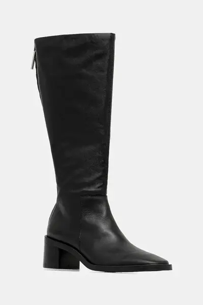 Kožené kozačky Calvin Klein BLOCK HEEL KNEE BOOT LTH