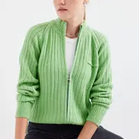 Bigdart 15880 Zippered Knitwear Cardigan - E.Green