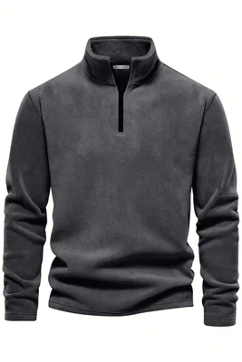 49143 Dewberry Half Zipper Stand Collar Mens Fleece-DARK GREY