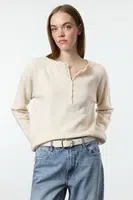 Trendyol Stone Soft Texture Button Detailed Knitwear Sweater