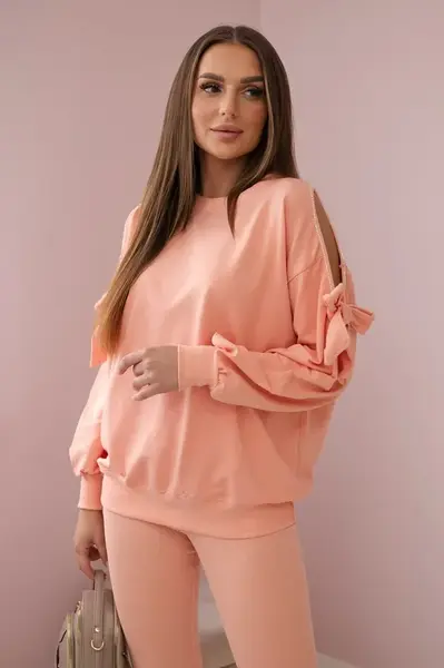 Set mikiny s mašlí na rukávech a legín lososový