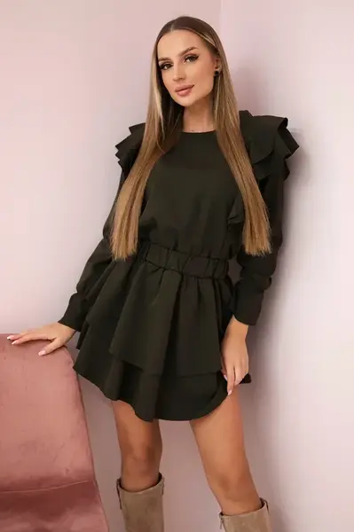 Šaty s khaki svislými volány