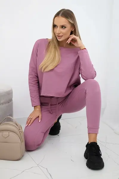 Komplet s oversized halenkou tmavě růžové barvy