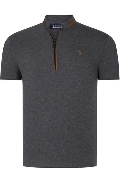 T8571 DEWBERRY PÁNSKÉ TRIČKO NA ZIP-JEDNOBAREVNÉ ANTRACITOVÉ