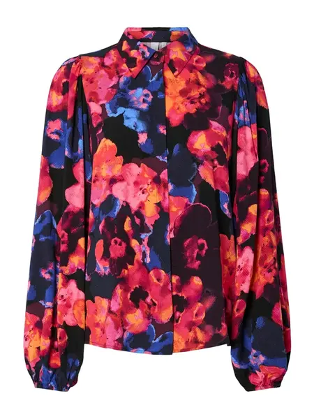 YAS Blúzka 'YASasisna'  modrá / ružová / purpurová / čierna