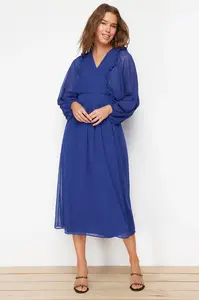 Trendyol Saxe Blue Minimally Patterned Chiffon Lined Woven Dress