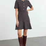 Trendyol Black Waist-Opening Crew Neck Mini Tweed Woven Dress