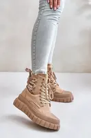 Women's ankle boots on a platform with decorative lacing brown Edidda