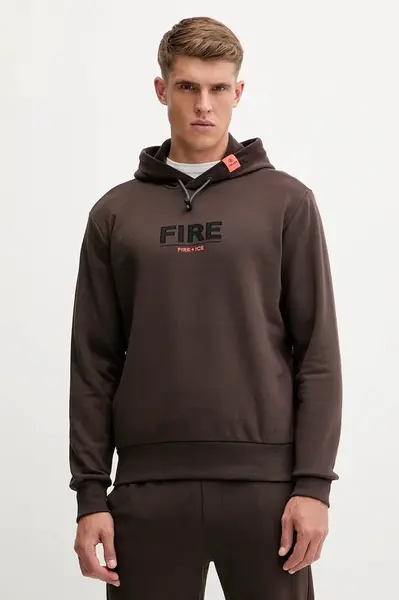 Bavlněná mikina BOGNER Fire+Ice KRISTAN pánská, hnědá barva, s kapucí, s aplikací, 84318517