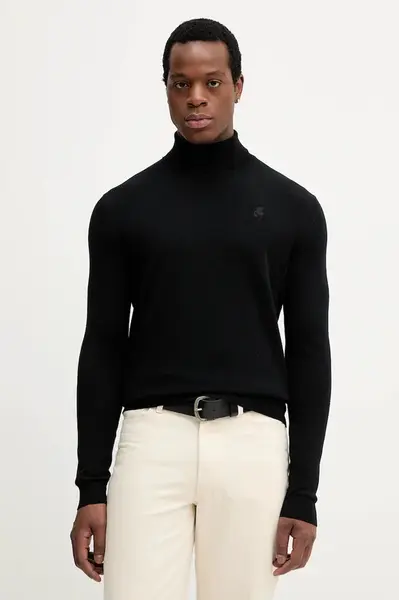 Vlněný svetr Karl Lagerfeld pánský, černá barva, s golfem, 554399.655058