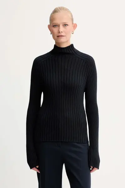 Bavlněný svetr Marc O'Polo dámský, tmavomodrá barva, s pologolfem, 509605960173