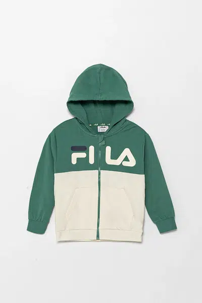Dětská mikina Fila LONAY zelená barva, s kapucí, s potiskem, FAK0406