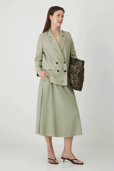 Lněná sukně Medicine zelená barva, midi, áčková