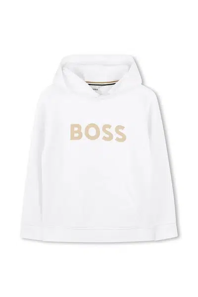 Dětská mikina BOSS bílá barva, s kapucí, s potiskem, J52027