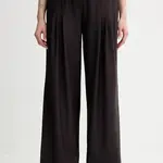 Kalhoty s příměsí vlny Remain dámské, hnědá barva, široké, high waist, 502473578
