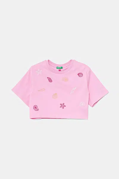 Dětské bavlněné tričko United Colors of Benetton růžová barva, 3096C10PC
