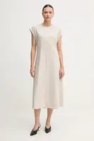 Lněné šaty Calvin Klein béžová barva, midi, LV044B041G