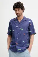 Lněná košile United Colors of Benetton pánská, tmavomodrá barva, relaxed, 5HPWUQ05B