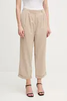 Kalhoty Tommy Hilfiger dámské, béžová barva, široké, high waist, WW0WW45589