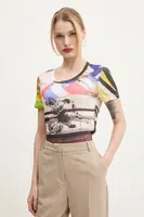 Tričko Desigual COLLAGE béžová barva, 25SWTK14