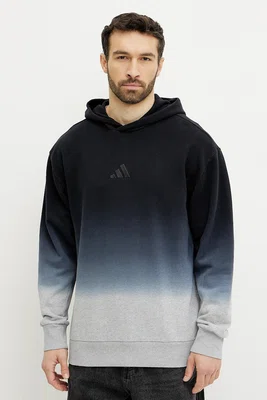 Bavlněná mikina adidas ALL SZN Dip Dye pánská, černá barva, s kapucí, vzorovaná, JI6350