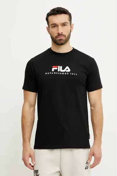 Bavlněné tričko Fila Brill černá barva, s aplikací, FAU0200