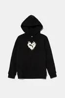 Bavlněná mikina Puma FLAMING LOVE Hoodie TR černá barva, s kapucí, s potiskem, 685109
