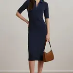 Šaty Lauren Ralph Lauren tmavomodrá barva, midi, přiléhavé, 200973609