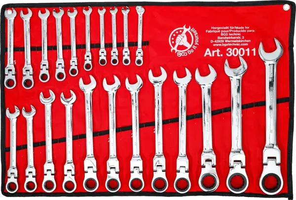 BGS Do it yourself Očkoploché ráčnové klíče 6-32 mm, s kloubem, sada 22 dílů v obalu